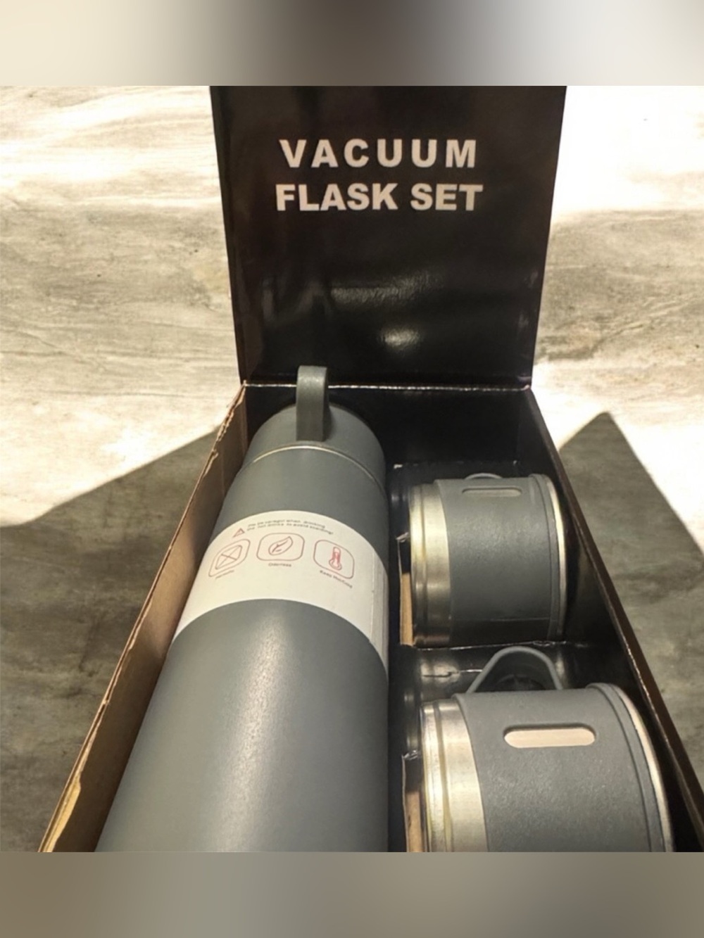 Gray Hot & Cold Vacuum Flask with Two Cups